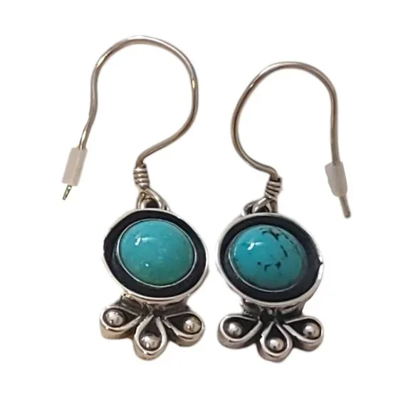 Turquoise Sterling Silver Dangle Earrings Drop Semi Precious Stone Gem December - Picture 8 of 13